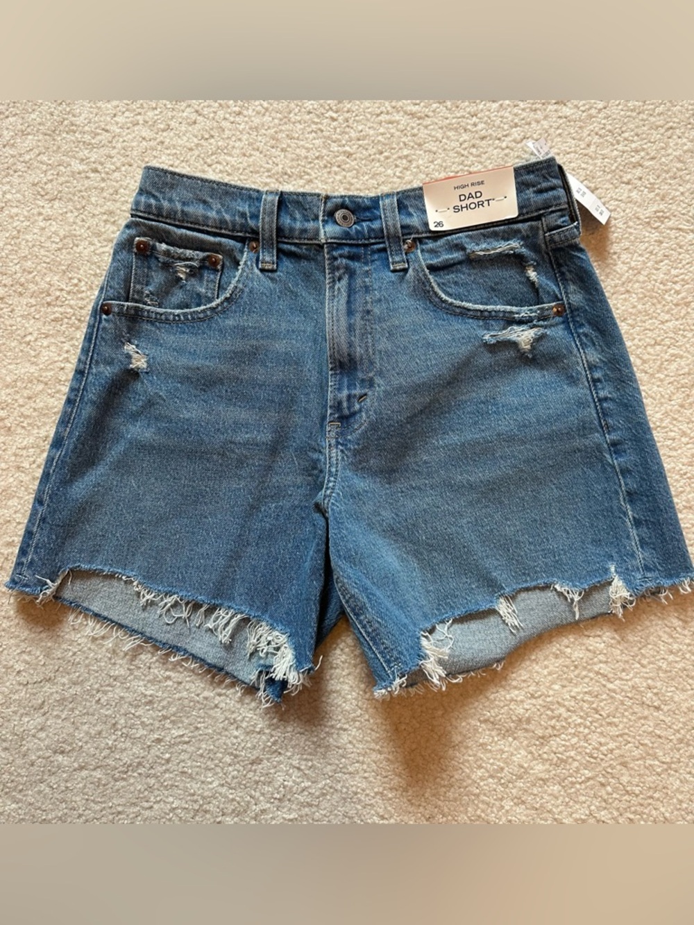 Abercrombie & Fitch Distressed High-Rise Denim Shorts - Blue
